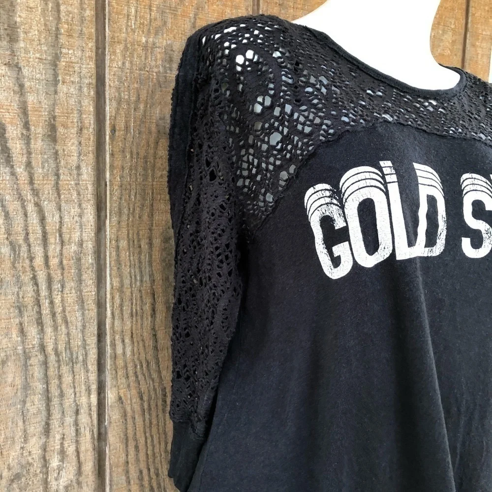 FREE People Gold State Black Crochet Shirt